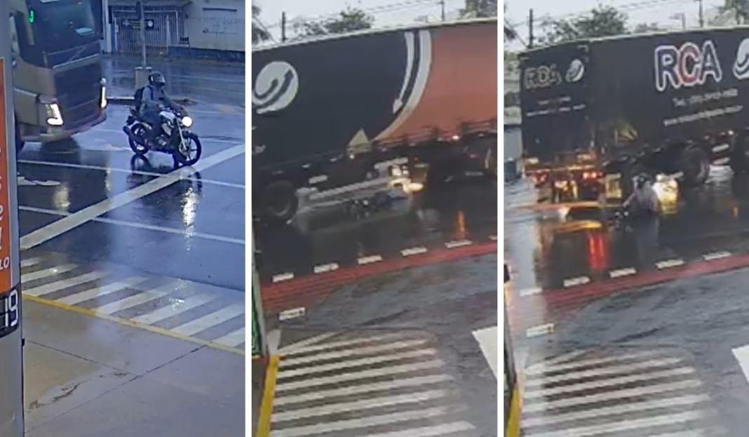 Motociclista é atropelado por caminhão em cruzamento de Amparo e escapa com ferimentos leves