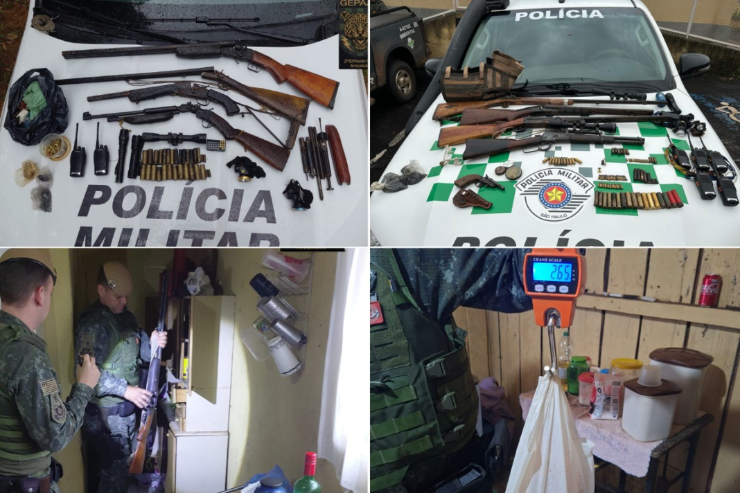 Polícia Ambiental apreende arsenal, equipamentos de caça e carne de animais silvestres durante fiscalização em Martinópolis