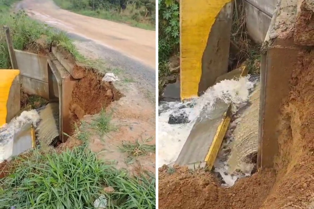 Ponte cede após fortes chuvas e é totalmente interditada em Monte Mor