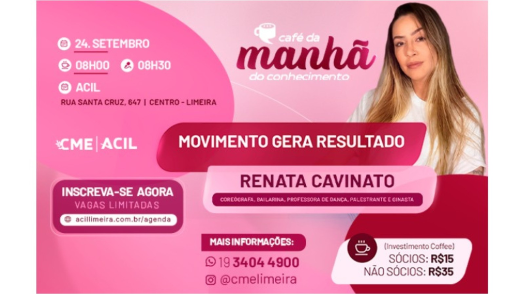 Café do Conhecimento de setembro aborda o tema “Movimento Gera Resultado” com Renata Cavinato