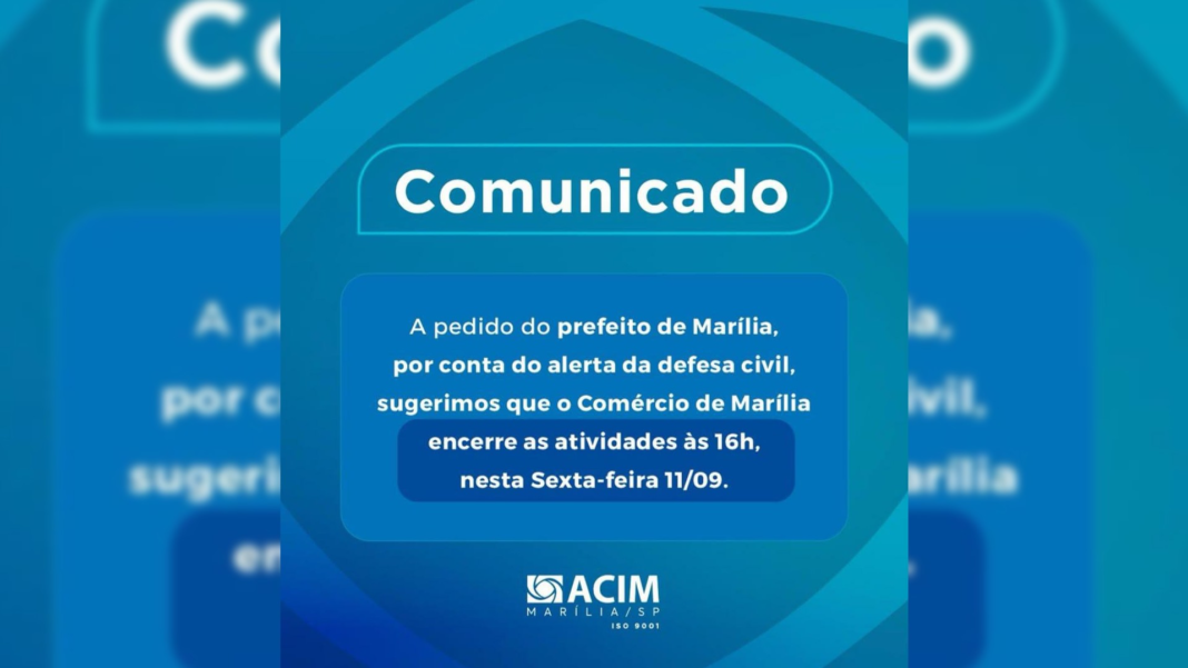 Além de cancelar aulas, Prefeitura de Marília sugere que comércio encerre atividades após alerta de tornado