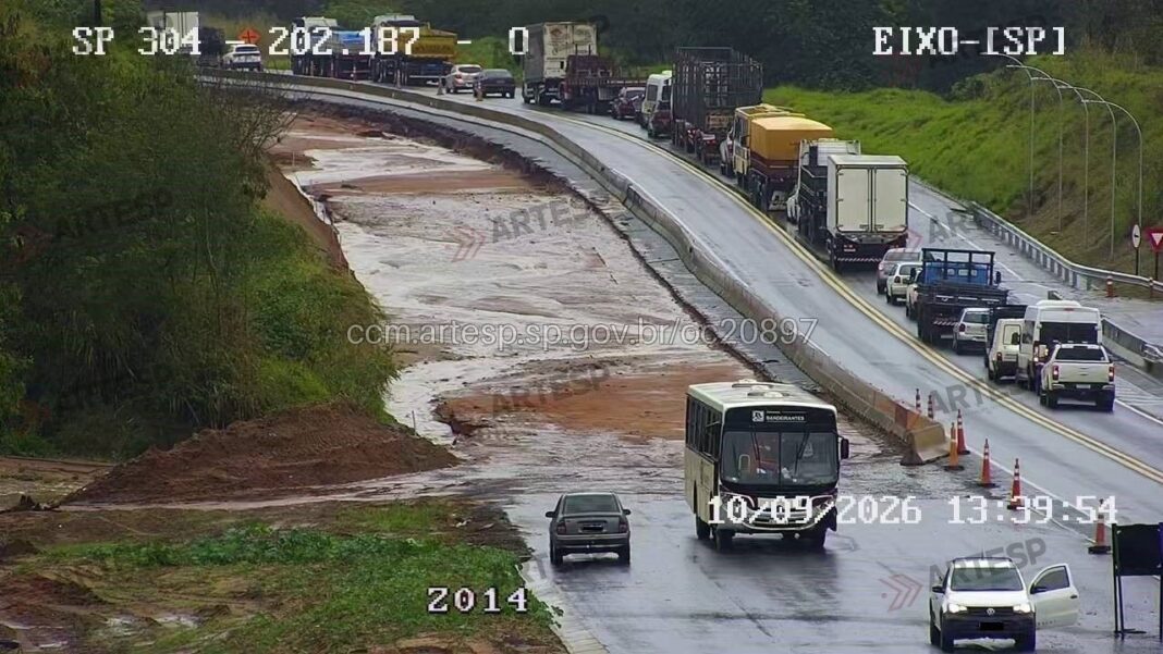 Chuva forte alaga e interdita trecho da Rodovia SP-304 em São Pedro